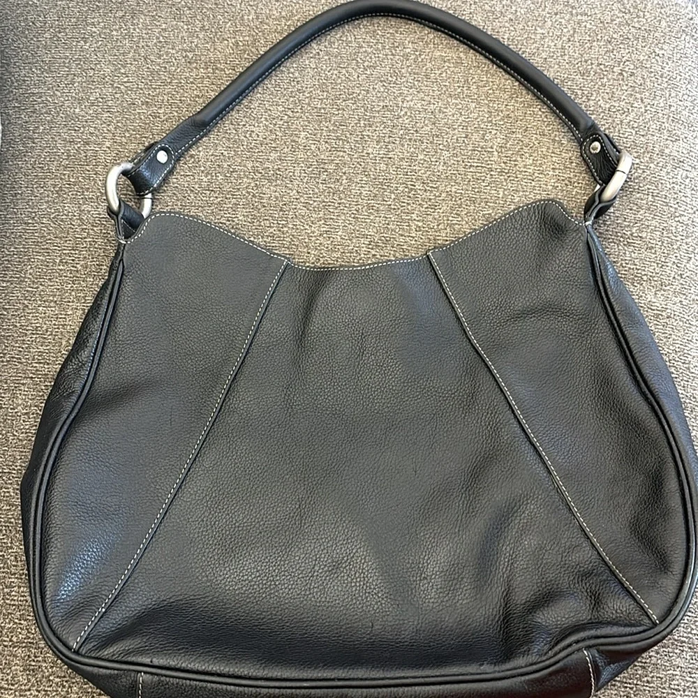 I Santi Black Leather‎ Satchel Shoulder Bag made in Italy